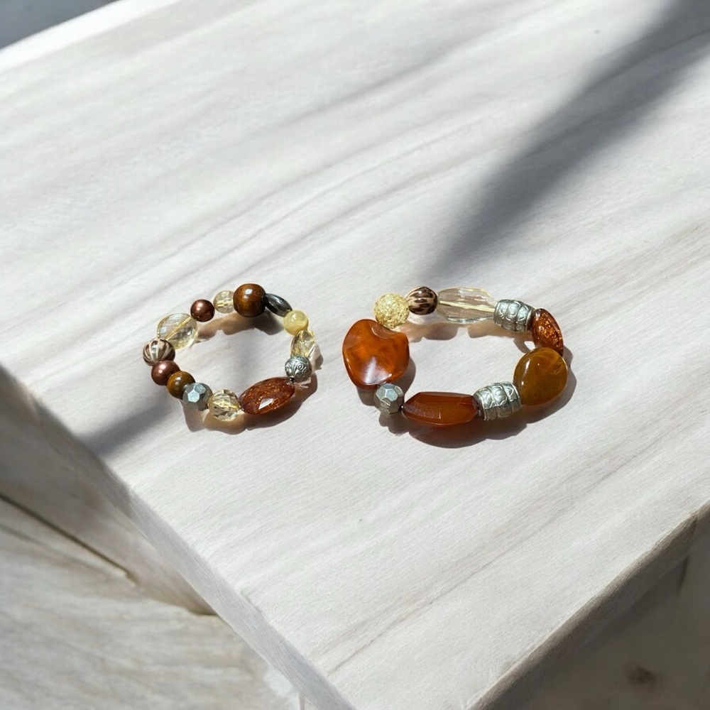 Elegant Brown and Gold Beaded Bracelet Set